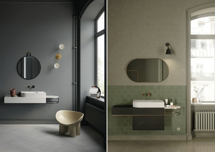 Badschrank mit Waschbecken und Spiegel und italienischem Design