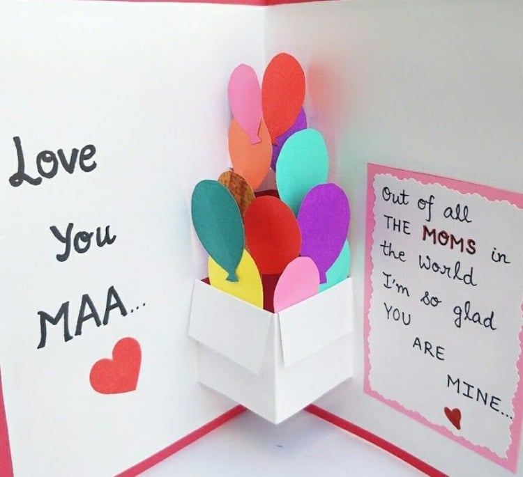 Basteln Sie Ballons für eine lustige Pop-up-Grußkarte zum Muttertag