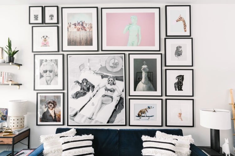 Bilderwand gestalten schwarz weiße Fotos Schlafzimmer einrichten