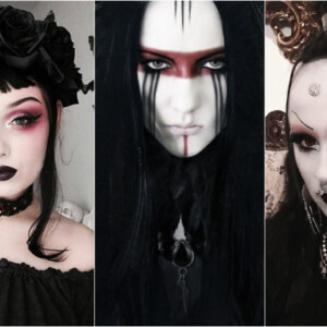 Gruftis mit dramatischem Gothic Make-up in Rot und Schwarz