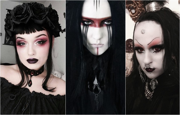 Gruftis mit dramatischem Gothic Make-up in Rot und Schwarz
