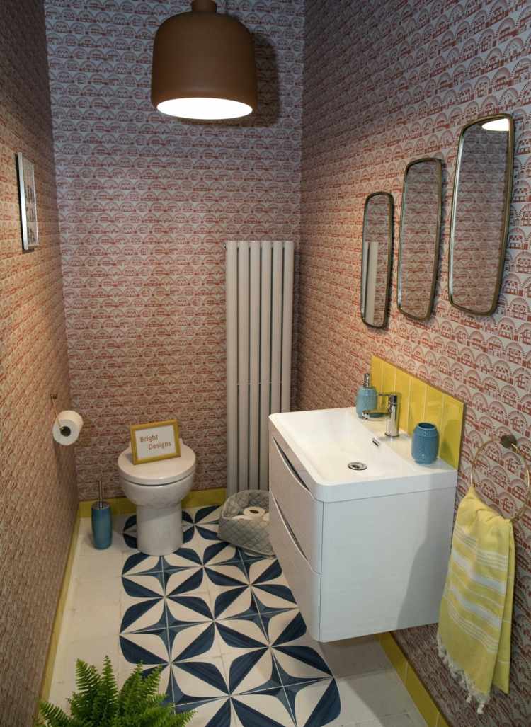 Gäste WC mit Retro-Flair - Tapeten und gelbe Farbakzente kombinieren