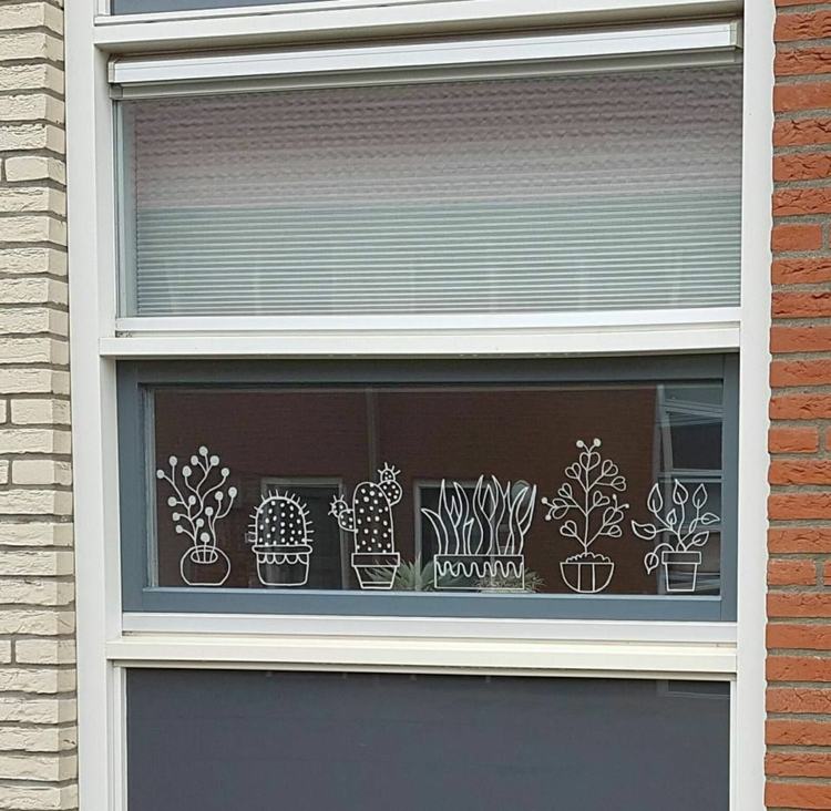 Kakteen und andere Pflanzen auf die Fenster zeichnen