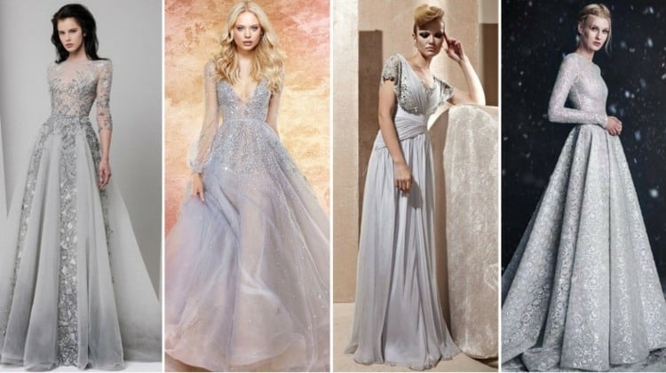 Lange oder kurze Ärmel wirken stilvoll und elegant am Hochzeitskleid in Grau und Silber