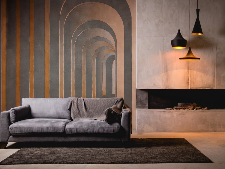 Tapeten für Wohnzimmer dreidimensionale Muster Kombinationen Sofa Kamin Beton tecnografica