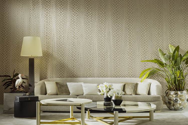 Tapeten für Wohnzimmer hell beige weiß Beispiele kombinieren Dedar