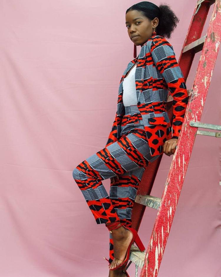 afrikanische Mode Anzug Zweiteiler schwarz rot