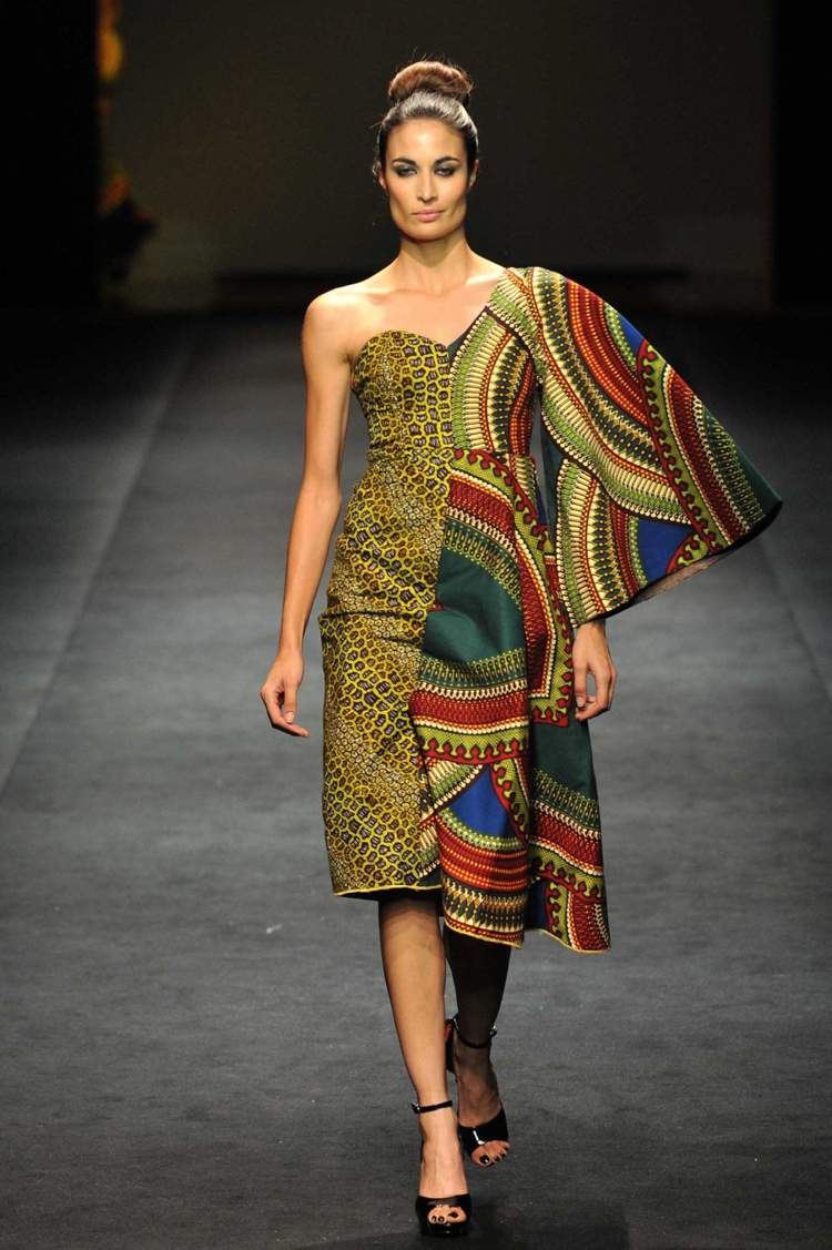 afrikanische Mode Jaguar Print Kleid breit Ärmel schulterfrei bunt