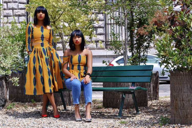 afrikanische Mode Jeans Top dunkelgrün senfgelb