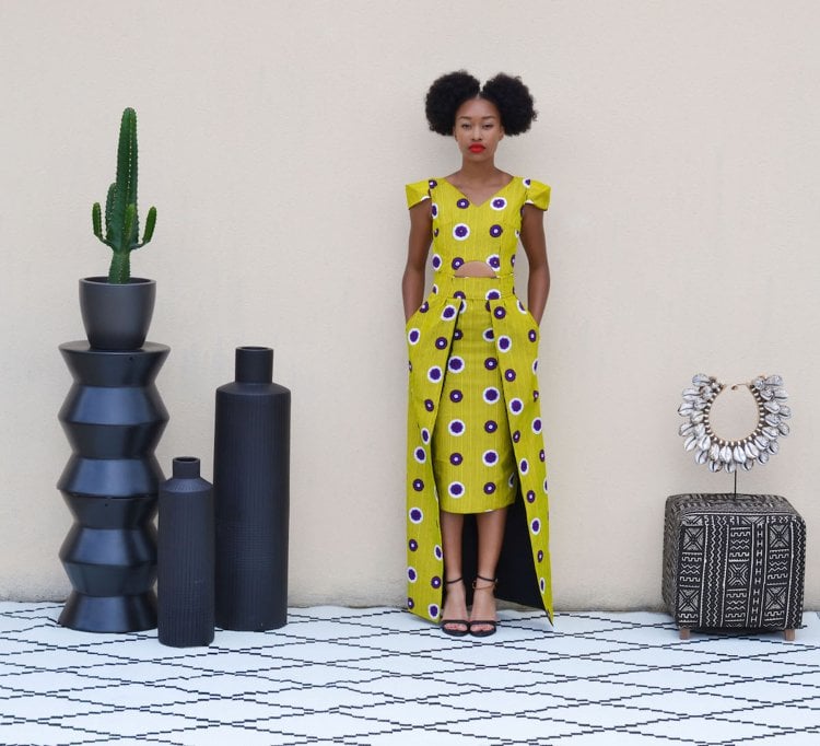 afrikanische Mode gelb Muster valkuhila kleid