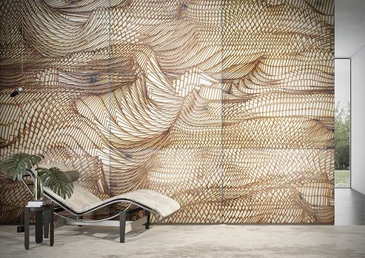 ausgefallene Tapeten für Wohnzimmer 3D Muster geometrisch Liegesessel Glamoura