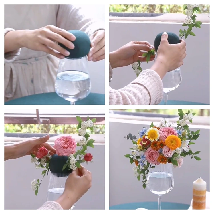 blumengesteck im weinglas in vier schritten frühlingsarrangement