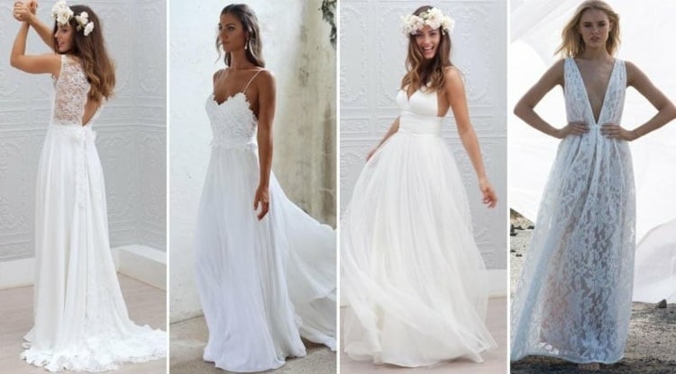 ein weißes Brautkleid zur Strand Hochzeit wählen für einen klassischen Look