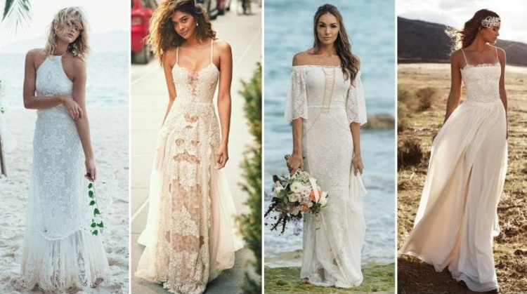 für eine romantische Boho Hochzeit am Strand ein lässiges Brautkleid wählen