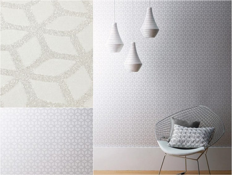 moderne tapeten wohnzimmer grau silber schimmernd geometrisches muster