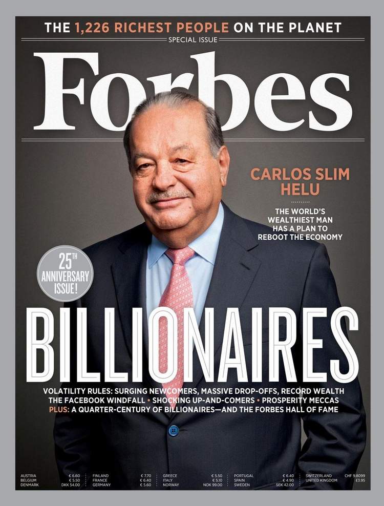 titelseite von forbes mit carlos slim helu als milliardär und einer der reichsten personen weltweit