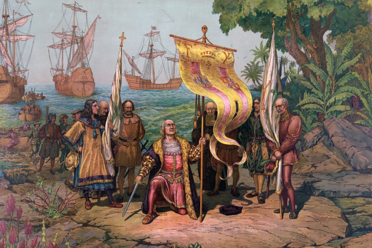 Darstellung-von-Christopher-Columbus-der-1492-in-Nordamerika-ankam