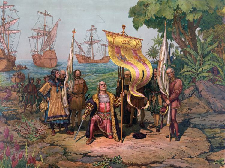 Darstellung-von-Christopher-Columbus-der-1492-in-Nordamerika-ankam