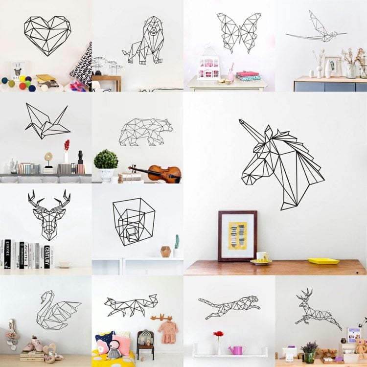 Dekorieren mit geometrischen Wandtattoos, die Tiere darstellen