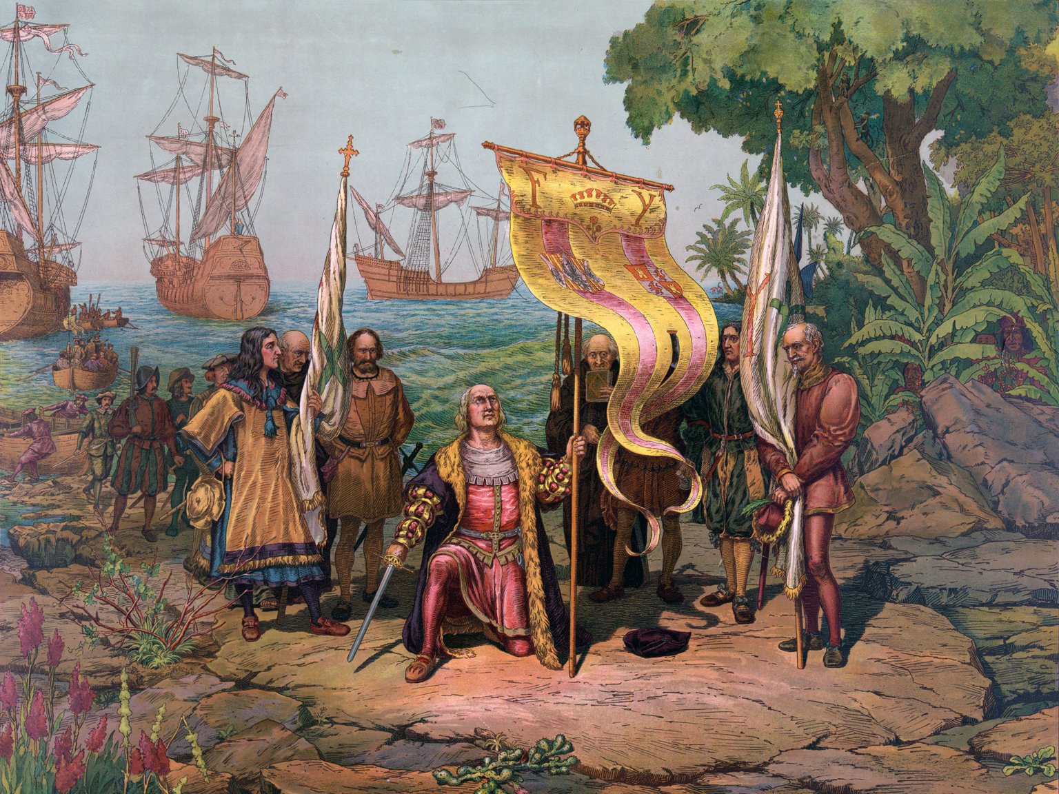 Eine Illustration von Christopher Columbus, der 1492 in Nordamerika ankam