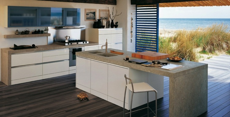 Graue Küche Betonoptik mit weißen Fronten für einen minimalistischen Look
