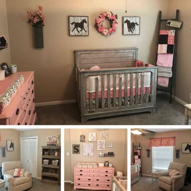 Idee für ein Mädchenzimmer mit rustikalem Babybett in Grau