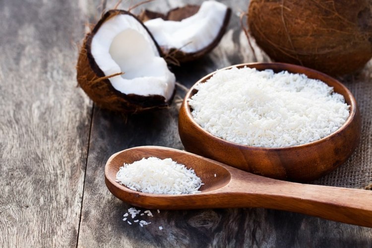Kokos Krokant selber machen vegan Rezept Kokosnuss Flocken