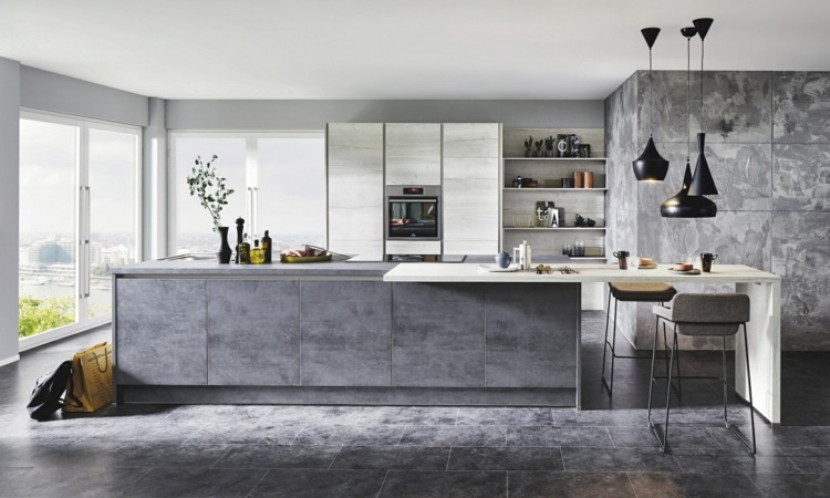 Minimalistische Einrichtung imitiert Naturstein und Beton in der Küche