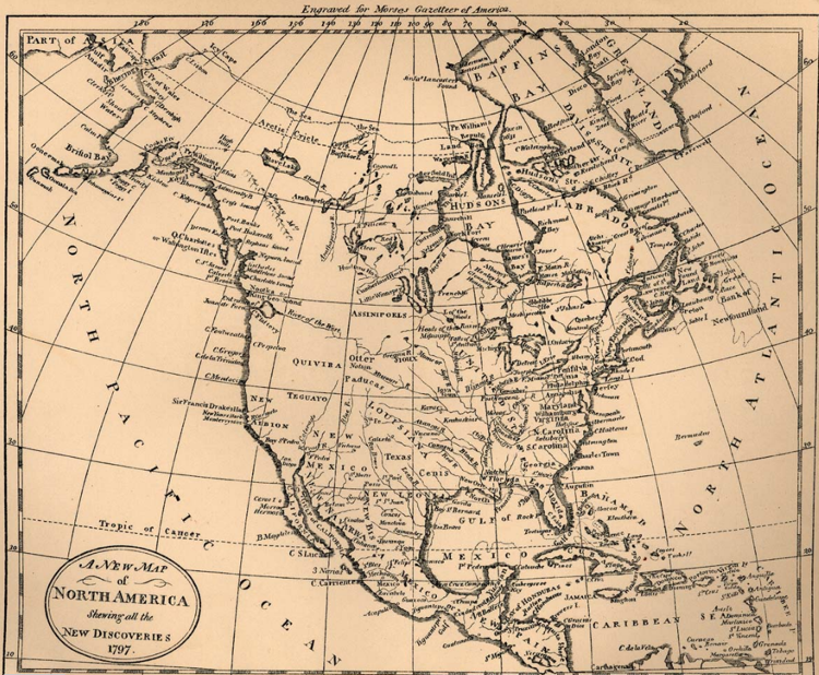 Nordamerika alte Karte aus dem Jahr 1797