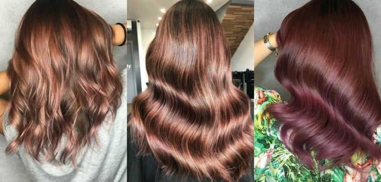 Rose Braun Haare verschiedene Schattierungen Balayage Frisurenideen Damen Haartrends