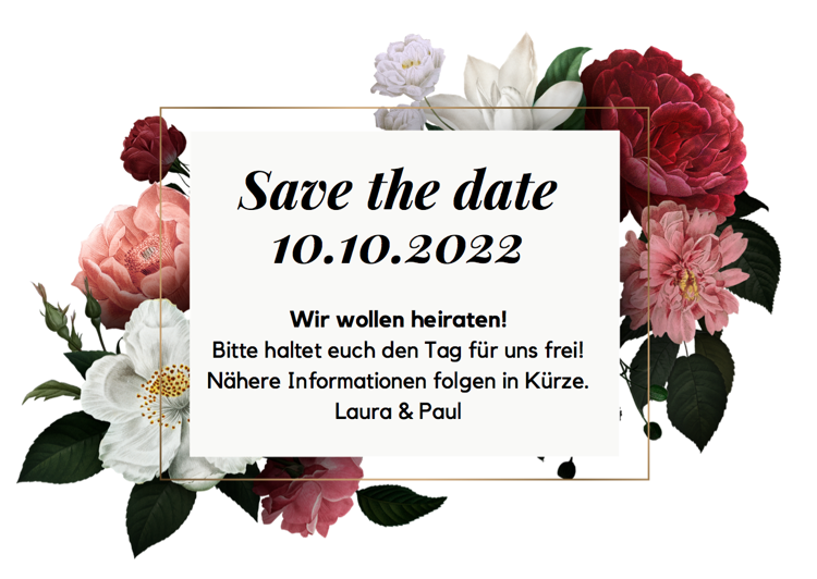 Save the Date Karten mit Blumen Frühlingshochzeit rosa rot