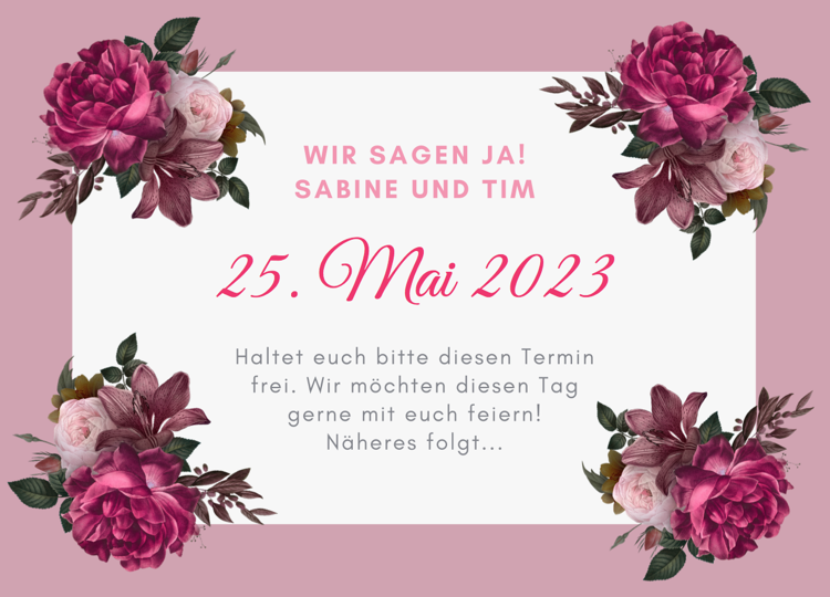 Save the Date Karten mit Blumen eleganter Stil in Rosatönen romantik Look