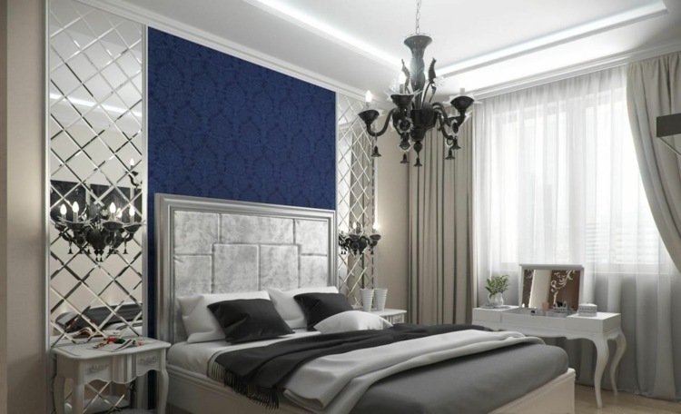 Spiegelfliesen Schlafzimmer dekorieren Akzente Wohnung modern einrichten Ideen