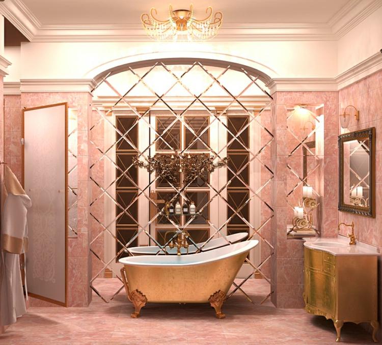 Spiegelfliesen selbstklebend Badezimmer einrichten rose gold vinate Einrichtung