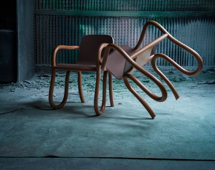 Stuhl mit Armlehne Holz Laminat Designer Möbel skandinavisch