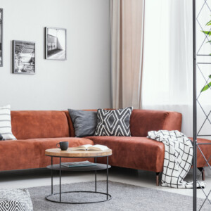 Trends 2019 Samt Sofa in Terrakotta Farbe Möbel aus pulverbeschichtetem Stahl