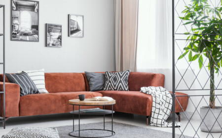 Trends 2019 Samt Sofa in Terrakotta Farbe Möbel aus pulverbeschichtetem Stahl