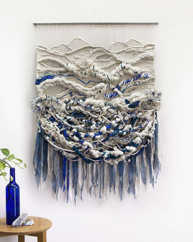 Wandteppich Deko Makramee Meer inspiriert dunkelblau weiß Ideen gewebt modern