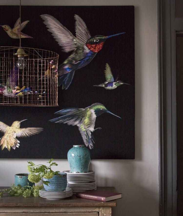 Wandteppich Deko Natur Muster Kolibri Vögel Wandkunst Stoff