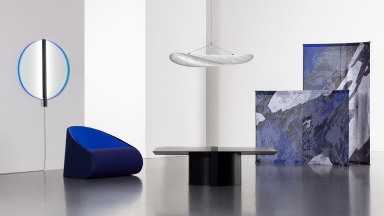 faltbare Möbel Sessel Tisch Raumteiler Schwarz Blau modern