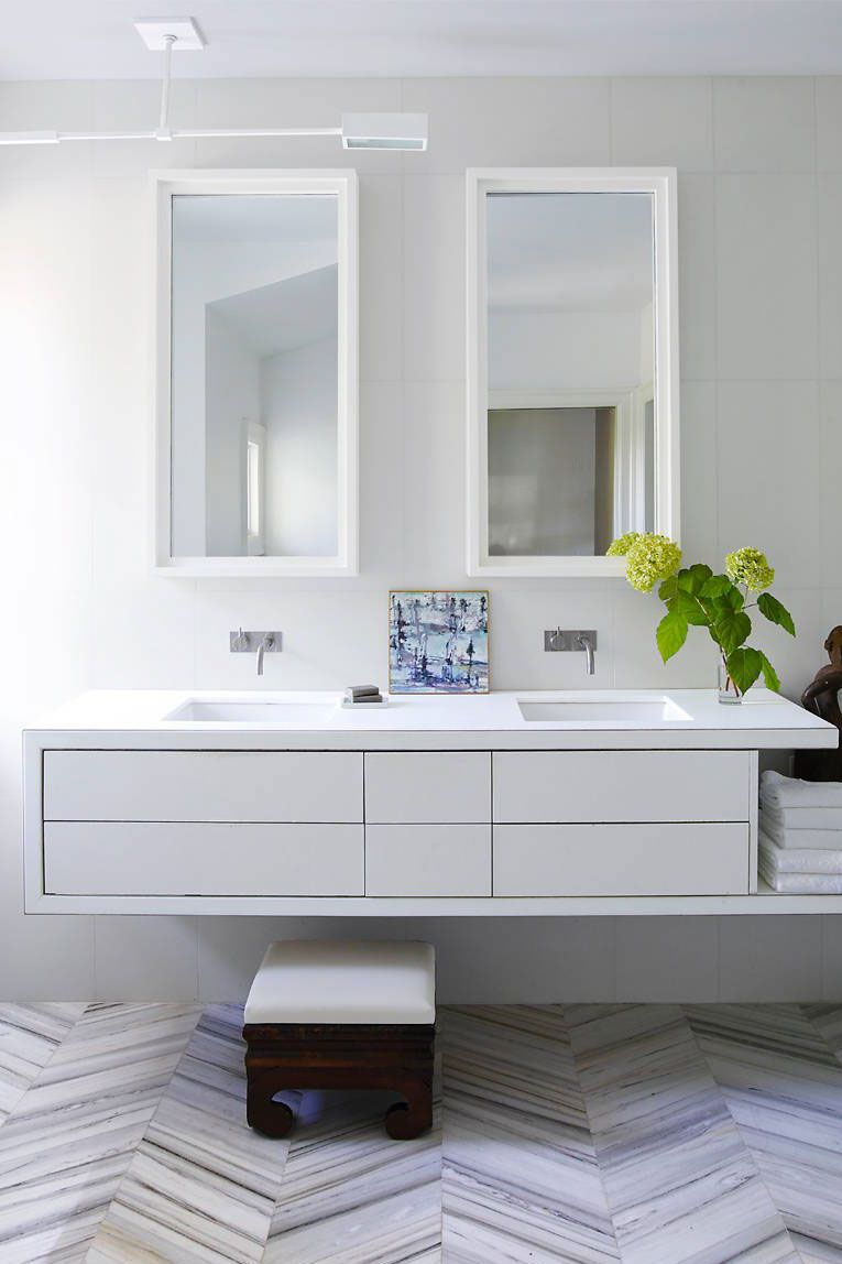 Badezimmer in Grau Boden Muster Einrichtung skandinavischer Stil minamilistisch