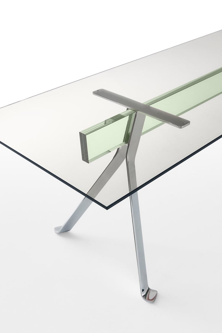 Designer Glastisch grün Akzent lang Essplatz Metall Glas Materialien