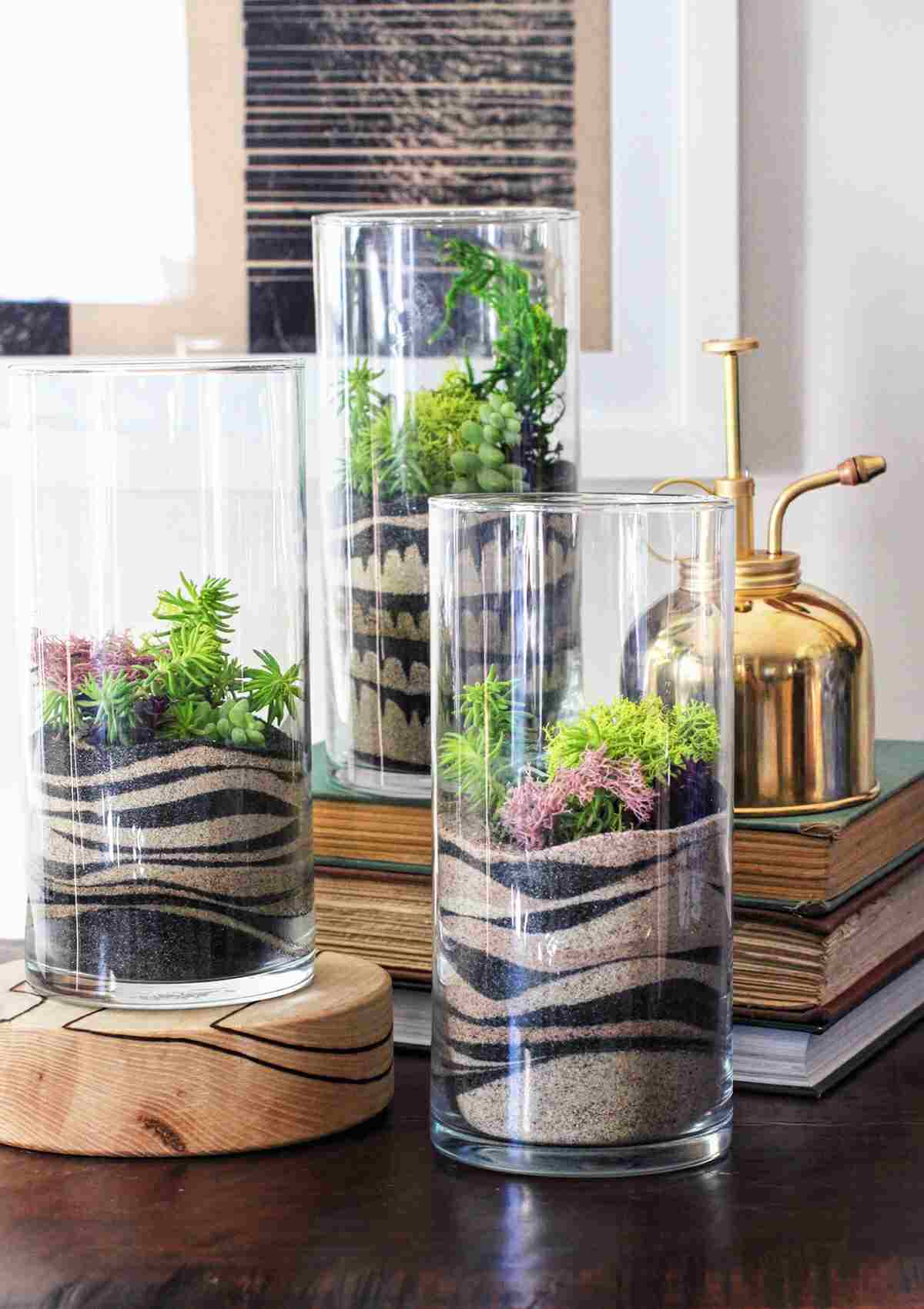 Gläser dekorieren mit Sand in-natürlichen Farben