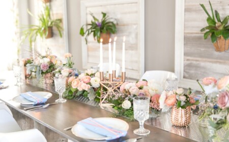 Hochzeitsdeko für die Hochzeit in Roségold, Blau und Grün