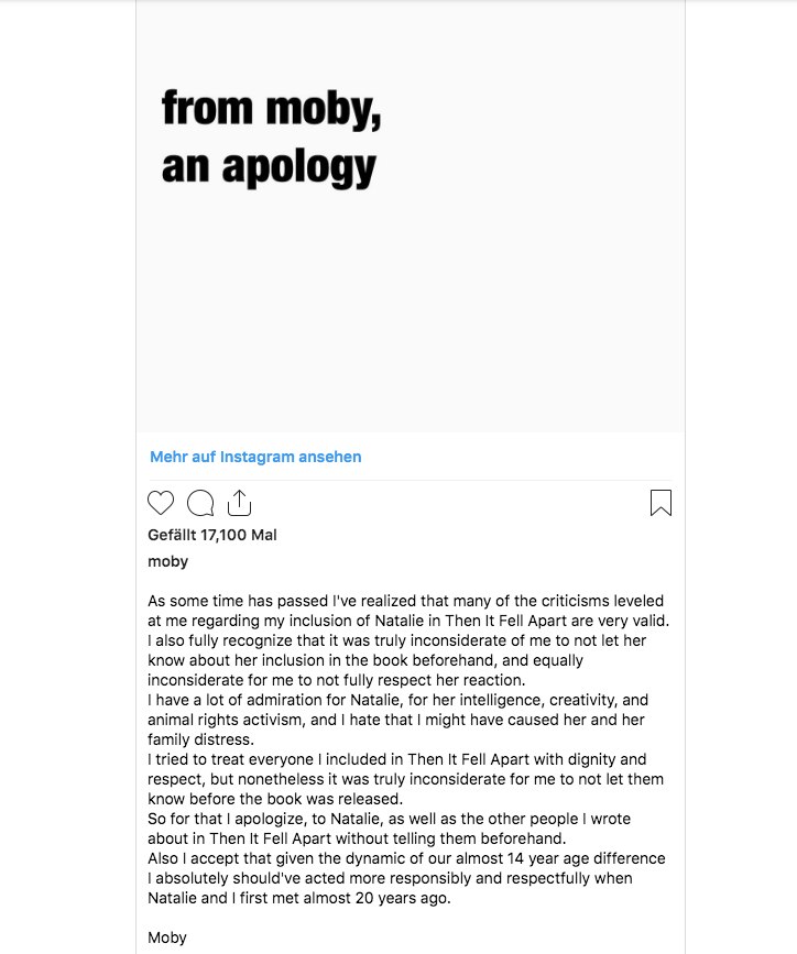 Moby Entschuldigung Natalie Portman Instagram