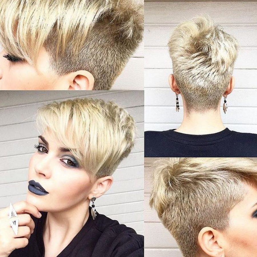 Pixie Frisur mit Undercut und langer Pony Blond