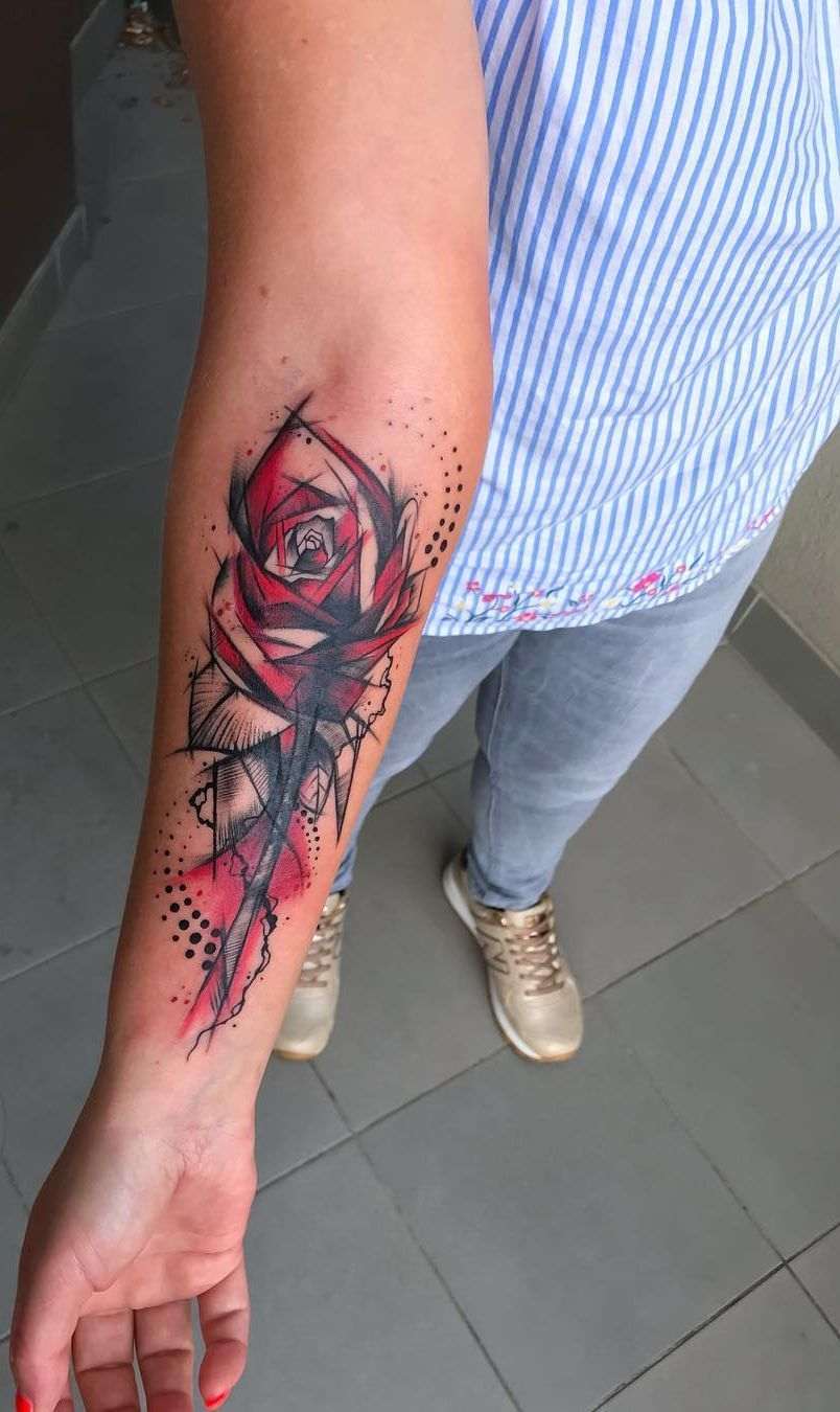 Polka Trash Blumen Tattoo Rose Tattoomotiv Unterarm Frauen