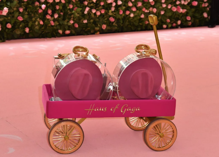 rosafarbener Bollerwagen mit der Aufschrift „Haus of Gaga“