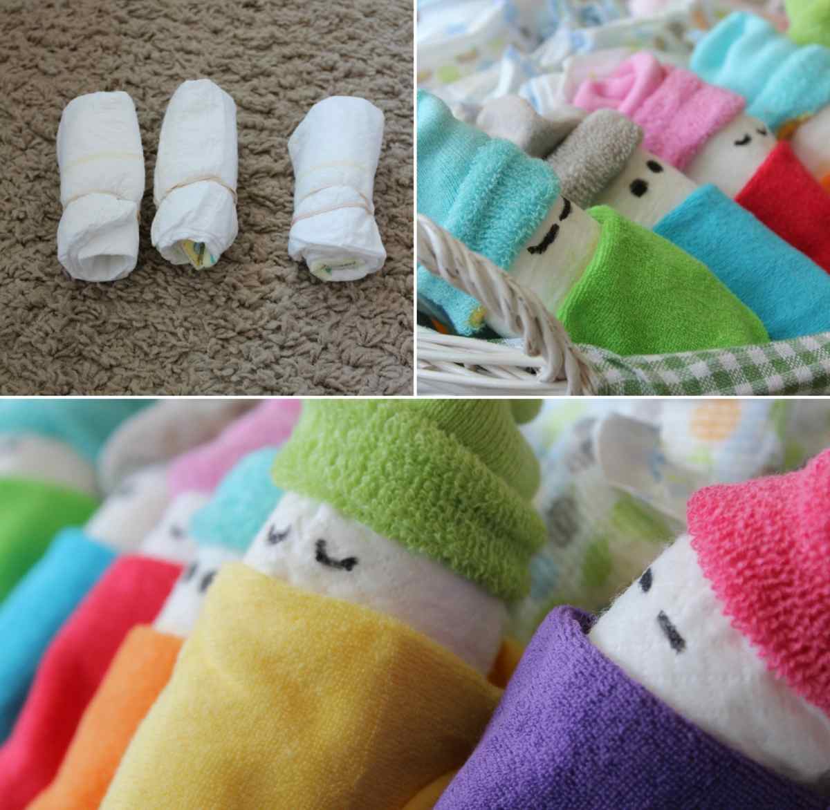 Babys als Windelgeschenke selber machen mit Lappen und Socken