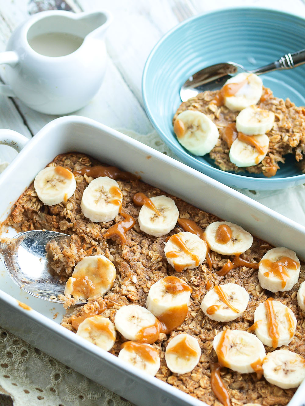 Bananen Baked Oatmeal Rezept einfach Erdnussbutter gesund abnehmen